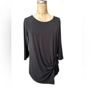 Clara Sunwoo  asymmetrical hem faux bow black 3/4 sleeve tunic top size M artsy
